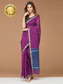 Fabindia - Purple Cotton Silk Woven Stitched Saree