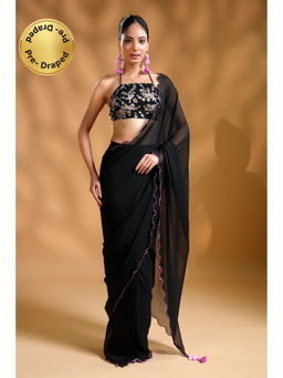 HANDME - Ready To Wear Regal Black Luxe Saree with Embroidered Unstitched Blouse