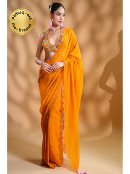 HANDME - Ready To Wear Chic Mustard Saree with Embroidered Unstitched Blouse