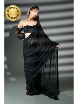 HANDME - Ready To Wear Dazzling Black Sequin Saree and Unstitched Blouse