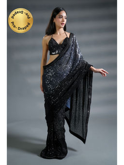 HANDME - Ready To Wear Ravishing Black Sequin Saree and Unstitched Blouse