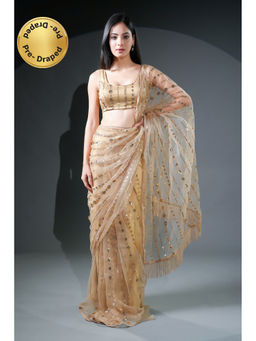 HANDME - Ready To Wear Vibrant Golden Embellished Saree and Unstitched Blouse