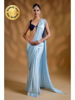 HANDME - Ready To Wear Premium Designer Blue Saree with Unique Drape