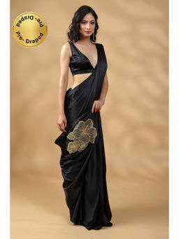 HANDME - Ready To Wear Black Beauty Embroidered Saree with Unstitched Blouse