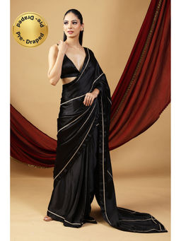 HANDME - Ready To Wear Emerald Black and Golden Embellished Luxurious Saree with Unstitched Blouse