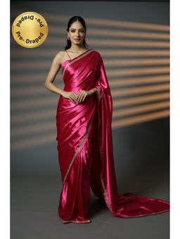HANDME - Ready To Wear Radiant Pink and Golden Embellished Premium Saree with Unstitched Blouse