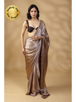 HANDME - Ready To Wear Midnight Beige Lace Embellished Satin with Unstitched Blouse