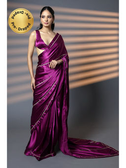HANDME - Ready To Wear Noor-E-Gulab Golden Embellished Satin Saree with Unstitched Blouse