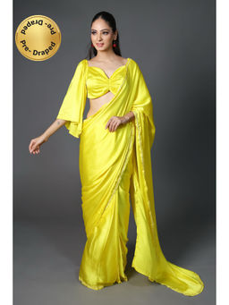 HANDME - Ready To Wear Yellow Sunshine Premium Rich Satin Saree with Lace & Unstitched Blouse
