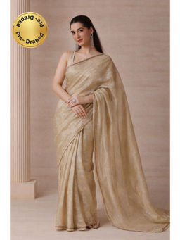 HANDME - Ready To Wear Gold Tissue Embroidered Saree with Unstitched Blouse