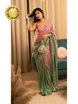 HANDME - Ready To Wear Multicolour Embellished Saree with Unstitched Blouse