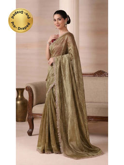 HANDME - Ready To Wear Emerald Whisper Green Saree with Unstitched Blouse