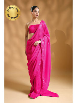 HANDME - Ready To Wear Glamourous Pink Sequins Saree with Unstitched Blouse