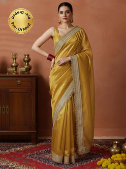 HANDME - Ready To Wear Gold Radiant Luxe Tissue Couture Saree with Unstitched Blouse