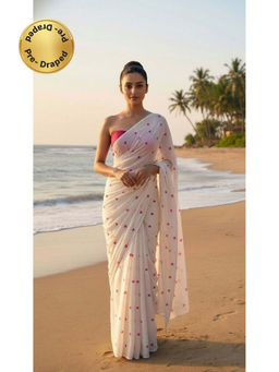 HANDME - Ready to Wear White Sensational Heart Pure Mul Cotton Saree with Unstitched Blouse