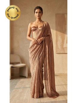 HANDME - Brown Ready To Wear Champagne Crush Tissue Silk Saree with Unstitched Blouse