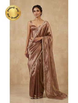 HANDME - Brown Ready To Wear Mesmeric Brown Tissue Silk Saree with Unstitched Blouse