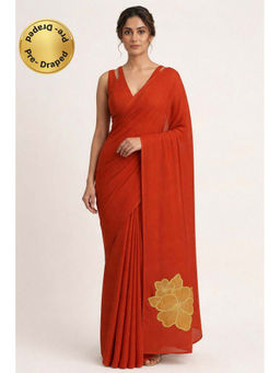 HANDME - Ready To Wear Rust Beauty Natural Crepe Saree with Unstitched Blouse