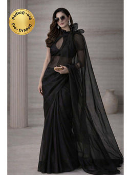 HANDME - Ready To Wear Luxury Black Organza Cocktail Saree with Unstitched blouse