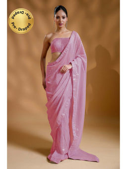 HANDME - Ready To Wear Blush Drape Sequins Luxe Peach Saree with Unstitched Blouse