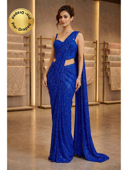 HANDME - Ready To Wear Glam Night Shimmer Sparkle Blue Saree With Unstitched Blouse