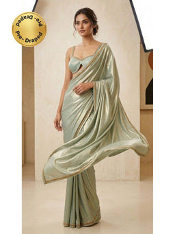 HANDME - Ready To Wear Green Shimmer Premium Saree with Cut Dana Embroidery