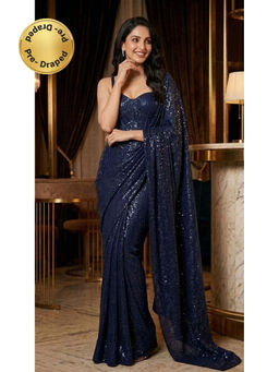 HANDME - Ready To Wear Royal Midnight Sequins Saree With Sequins Unstitched Blouse