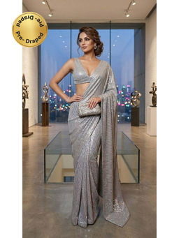 HANDME - Ready To Wear Moonlight Shimmer Sequins Saree With Sequins Unstitched Blouse