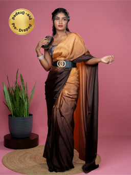 Hella Fashions - Women Brown Chiffon Solid Saree with Unstitched Blouse