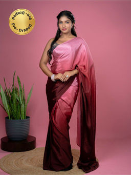 Hella Fashions - Women Maroon Chiffon Solid Saree with Unstitched Blouse