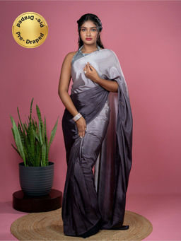Hella Fashions - Women Wine Chiffon Solid Saree with Unstitched Blouse