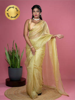 Hella Fashions - Women Olive Tissue Embellished Saree with Unstitched Blouse
