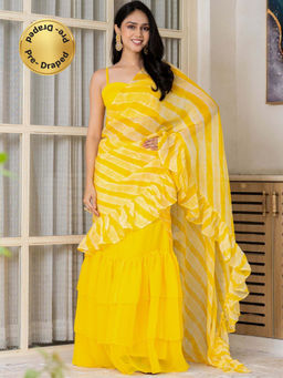 HOUSE OF JAMOTI - Leheriya Yellow Ready To Wear Saree with Stitched Blouse