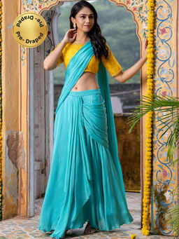 HOUSE OF JAMOTI - Skyora Pre Draped Saree with Blouse