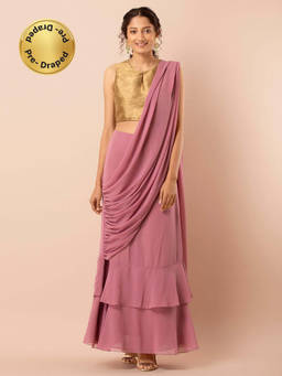 Indya - Pink Solid Ruffled Sari Skirt