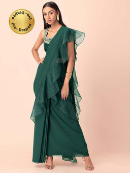 Indya - Green Organza Solid Saree