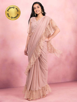 Indya - Blush Mesh Foil Ruffled Pre Draped Saree