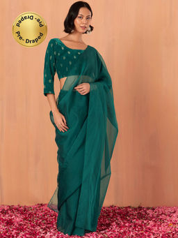 Indya - Peacock Green Ruffled Ready To Wear Saree Without Blouse