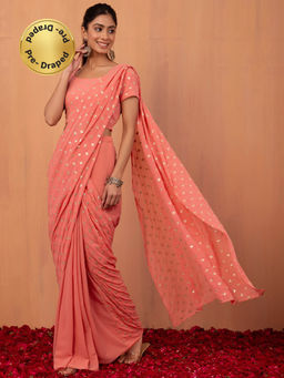 Indya - Pastel Pink Boota Embroidered Pre-Drape Saree without Blouse