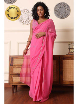 Kaanchie Nanggia - Pink Embroidered Pre-Wrapped Saree with Stitched Blouse