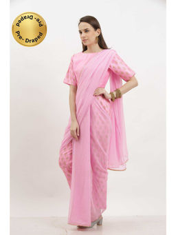 Kaanchie Nanggia - Pink Printed Pre-Wrapped Saree with Stitched Blouse