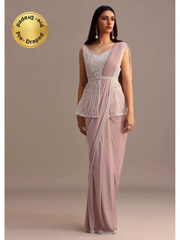 KALKI FASHION - Dusky Pink Pleated Pre-drape Saree With Stitched Blouse and Belt