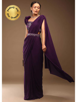 KALKI FASHION - Jewel Purple Pre-drape Saree With Stitched Blouse and Belt