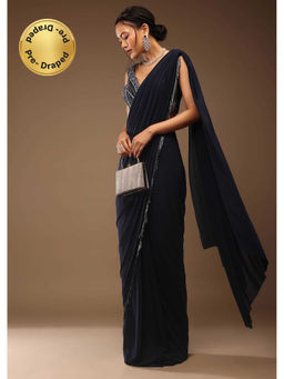 KALKI FASHION - Mood Navy Blue Pre-Drape Saree With Stitched Blouse