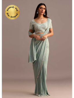 KALKI FASHION - Light Blue Pre-Drape Saree with Embellished Stitched Blouse and Belt