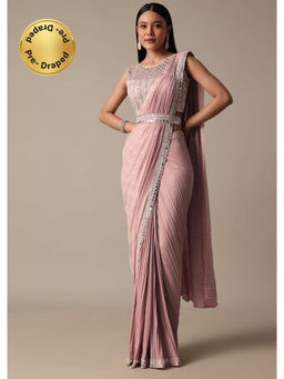 KALKI FASHION - Chic Pink Pre-Drape Saree with Embellished Stitched Blouse and Belt