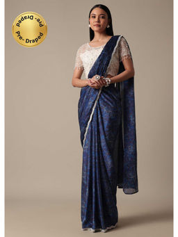 KALKI FASHION - Navy Blue Pre-Stitched Saree with Stitched Blouse Cape and Belt