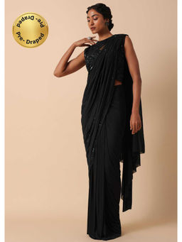 KALKI FASHION - Black Embellished Pre-Drape Saree with Stitched Blouse