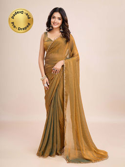 Kasee - Gold Embellished Pre-Drapped Saree with Unstitched Blouse