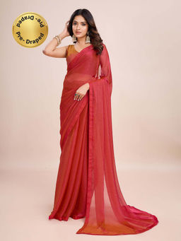 Kasee - Pink Solid Pre-Drapped Saree with Unstitched Blouse